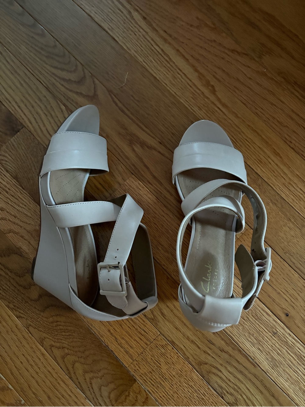 Clarks soft pink Wedge Sandals with Ankle Buckle